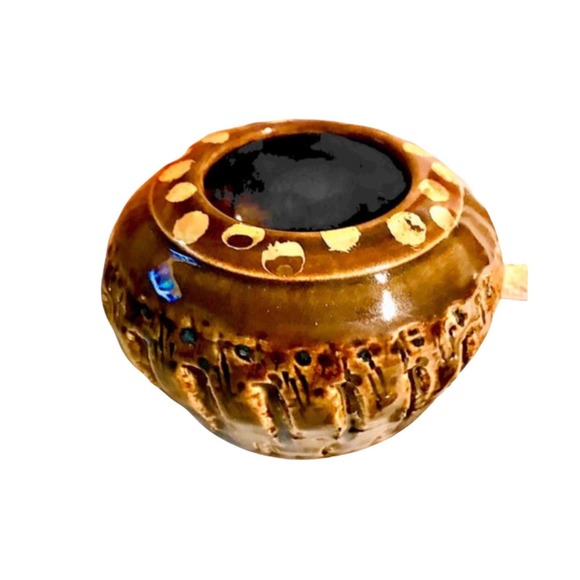 Brown Pottery Vase with Genuine 18K Gold Accents & Texture - Picture 6 of 10